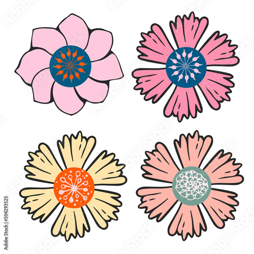 Four decorative elements for decoration. Flowers