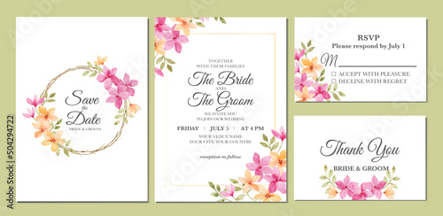 Hand painted of flower watercolor as wedding invitation.