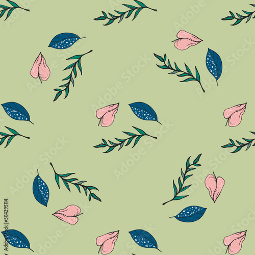 Seamless pattern with twigs and leaves