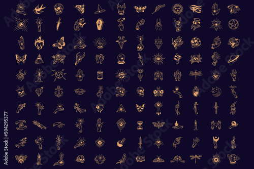 Set Huge Collection Bundle Magical Celestial Element Dark Holly Doodle esoteric spiritual occultism vintage boho line hand drawn