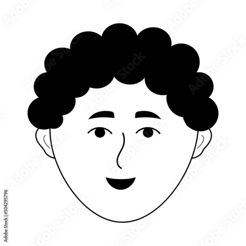 African-american man face in doodle style. Avatar of smiling afro guy.