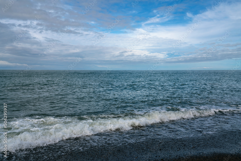 View of the Black Sea on the Sochi coast on a sunny day, Sochi, Krasnodar Territory, Russia
