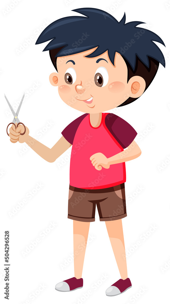 A boy holding scissor mirror on white background A boy holding scissor mirror on white background