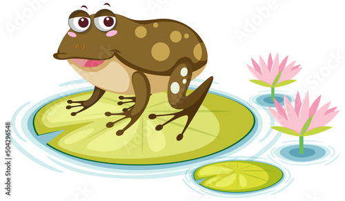 Cute frog on lily pad on white background
