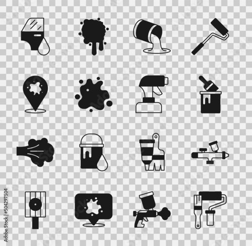 Set Paint roller brush, spray gun, bucket with, Car painting and icon. Vector