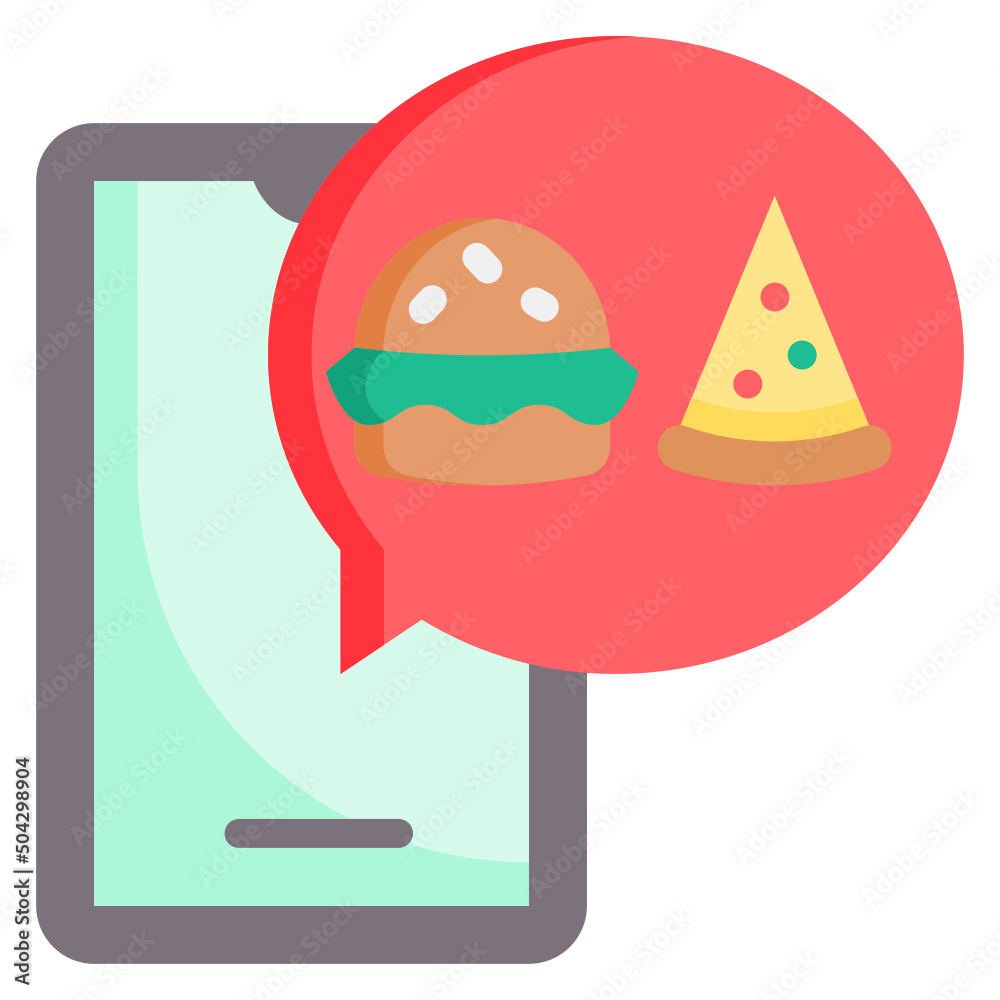 Smartphone order food app flat icon. Can be used for digital product, presentation, print design and more. - obrazy, fototapety, plakaty 