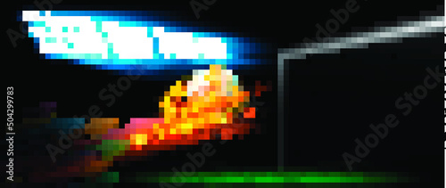 Open season Football League Text - Football in a fiery flame  football field spot light.
