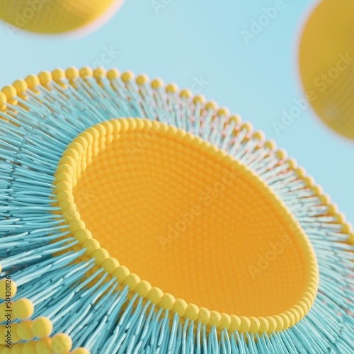 Liposome circular bilayer structure membrane on detail. 3d illustration