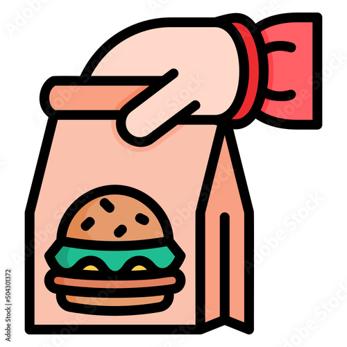 Food delivery with hand filled line color icon. Can be used for digital product, presentation, print design and more.