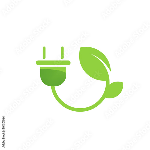 Plug leaf, energy saving symbol icon. eco friendly concept for company logo. Eco world, green leaf on white background. vector design