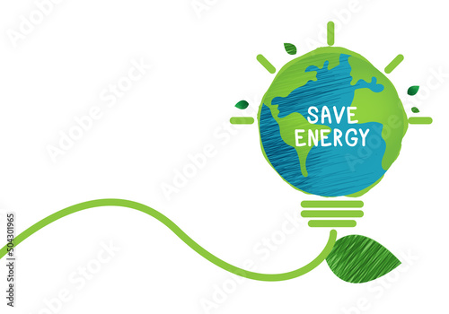 Energy saving eco lamp technology nature concept. think green ecology and save energy creative idea concept. environmentally friendly planet. vector design photo