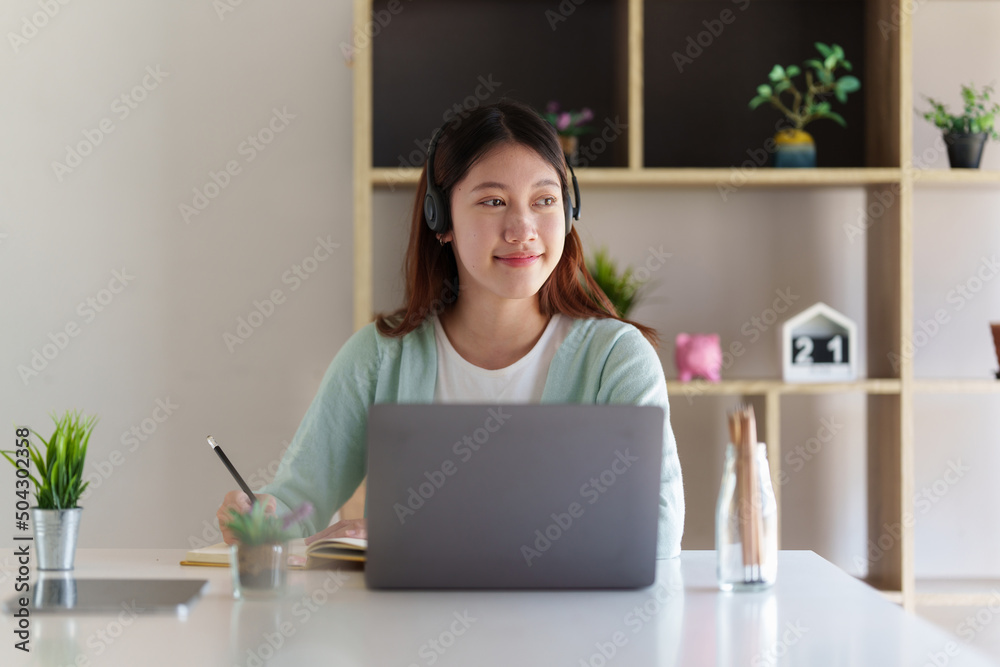 Young college student have question and answer to teacher by video call E-learning ,online ,education concept Young college student have question and answer to teacher by video call E-learning ,online ,education concept