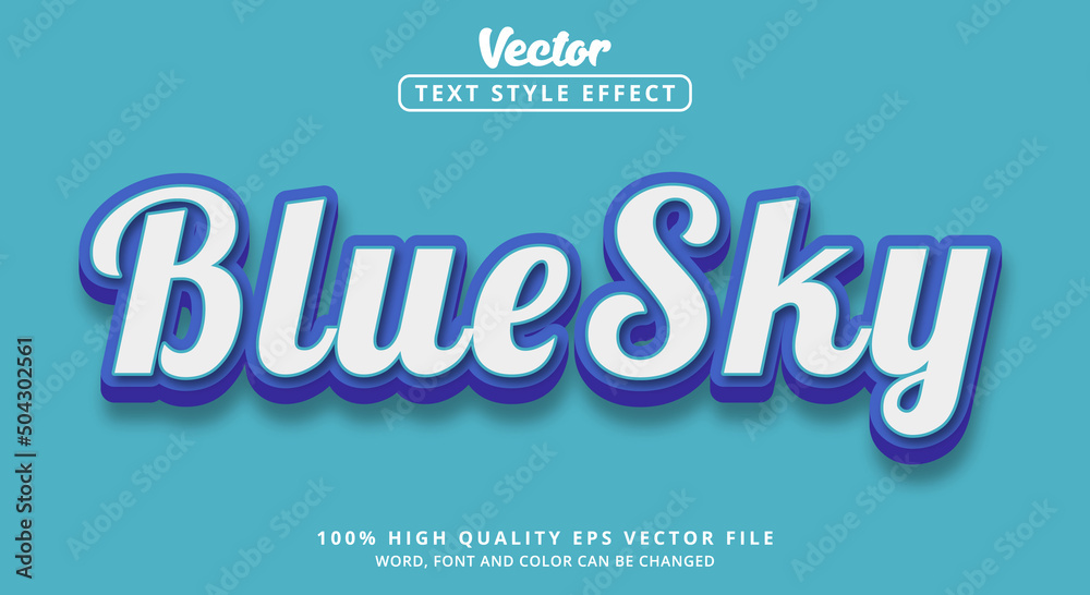 Editable text effect, Blue Sky text with blue and white color style and glossy style