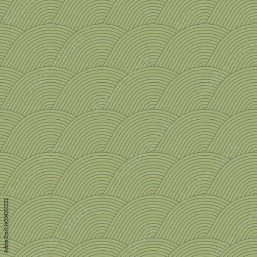 Green zen, abstract field seamless vector pattern. Calming, flowing linear design. Geometric, oriental inspired repeat print. Tranquil, relaxing, wellness, subtle surface texture background. 