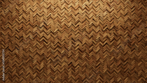 Natural, Timber Wall background with tiles. Herringbone, tile Wallpaper with 3D, Wood blocks. 3D Render