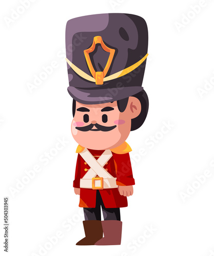 Guard costume britain kingdom traditional uniform in red nutcracker soldier toys standing illustration