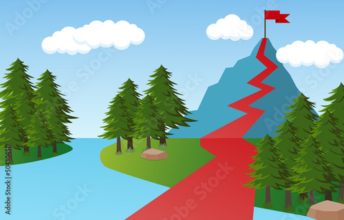 The journey to success has many obstacles. Path to success. Business concept. Mission complete. Vector illustration Eps10.