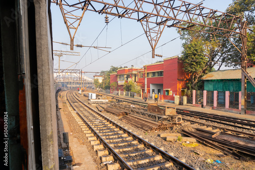 HOWRAH STATION , HOWRAH, WEST BENGAL / INDIA - 4TH FEBRUARY 2018 : Railway track of Indian railway. It is fourth largest network by size in the world. photo