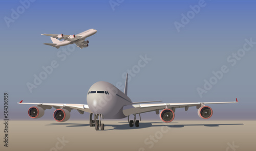 Large passenger plane and plane taking off. Vector.