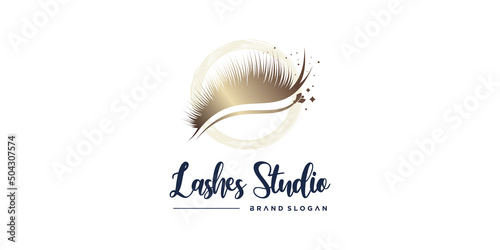 Eyelashes logo design with creative beauty style Premium Vector