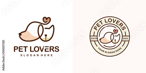 Pet love logo design with creative line style Premium Vector