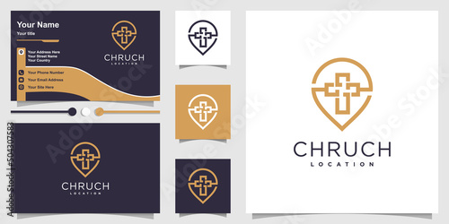 Church logo design with location concept Premium Vector