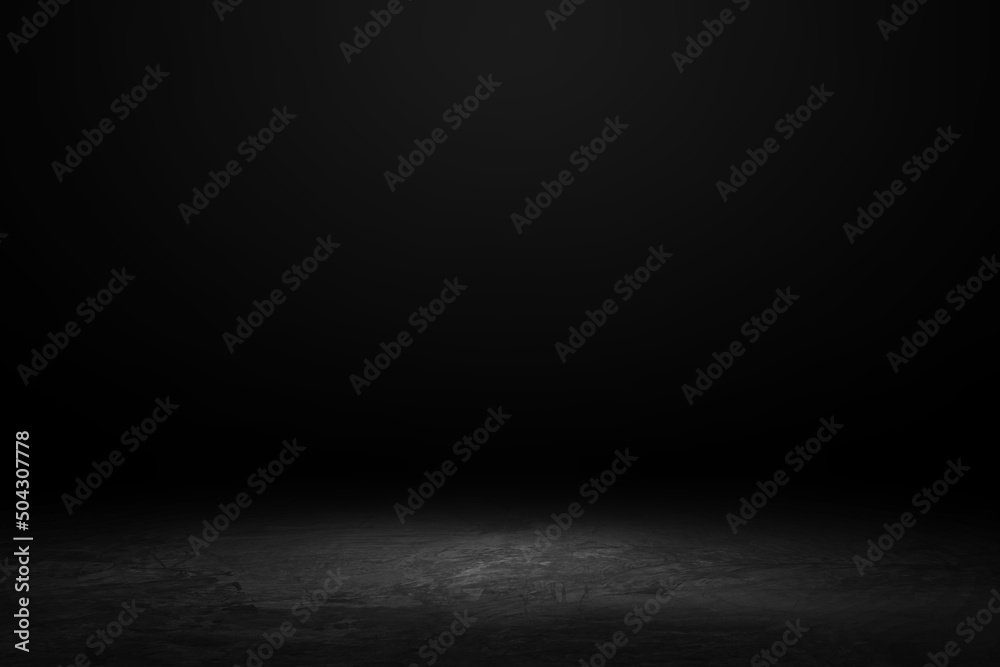 Black studio room background. Black cement wall. interior texture for display products