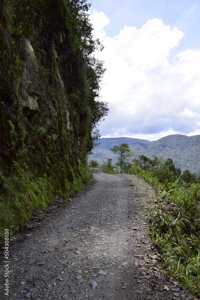 Death road, Camino de la Muerte, Yungas North Road between La Paz and Coroico, Bolivia Death road, Camino de la Muerte, Yungas North Road between La Paz and Coroico, Bolivia