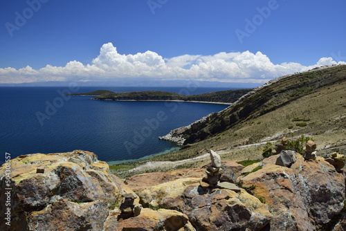 view from Isla Del Sol (Island of the Sun) on the Titicaca lake. Bolivia. . South America.