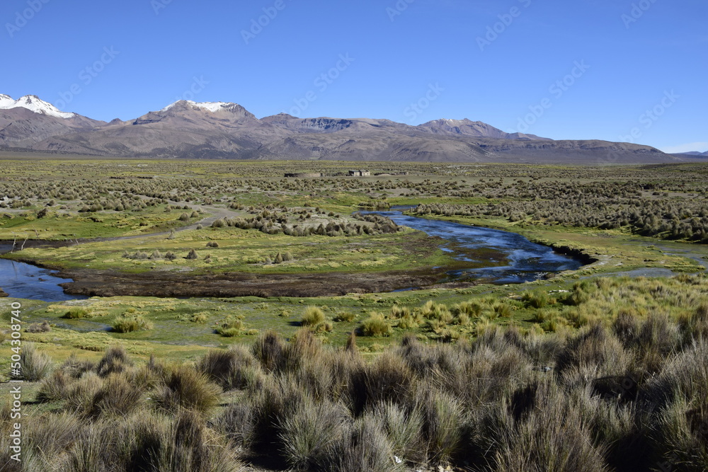 photo of colourful water of river in wilderness of Parque Nacional Sajama in Bolivia, South America