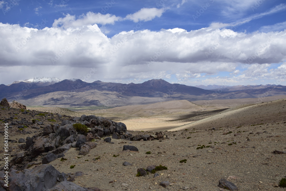 On the way to climbing the Nevado Sajama volcano, highest peak in Bolivia in Sajama national park