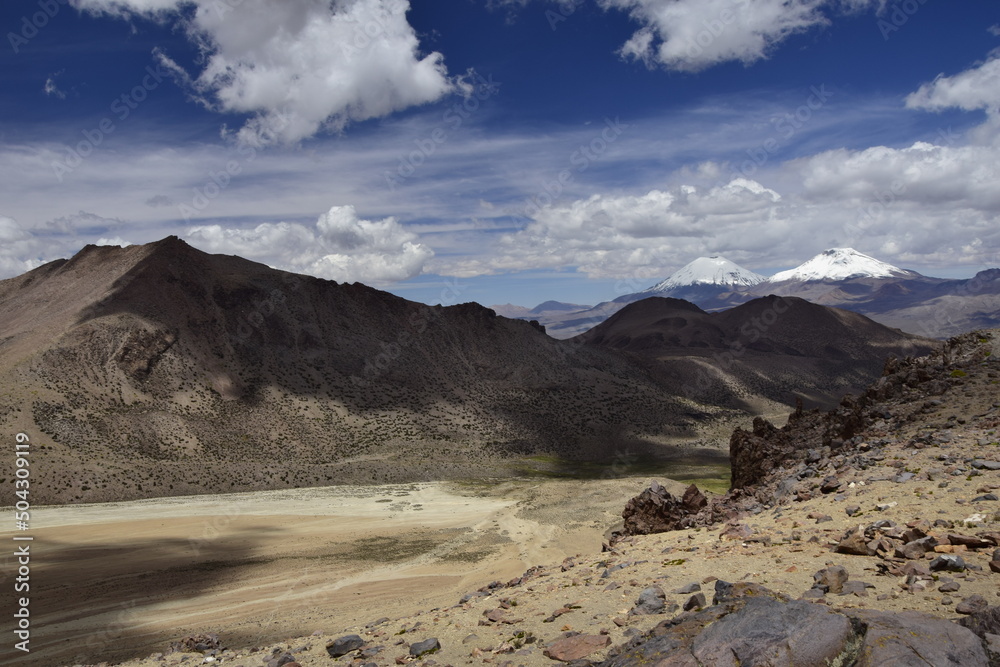 On the way to climbing the Nevado Sajama volcano, highest peak in Bolivia in Sajama national park