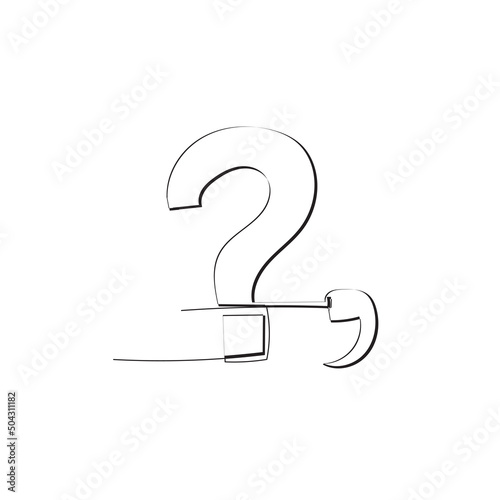 Continuous line drawing. Comma punctuation and question mark. Illustration icon vector photo