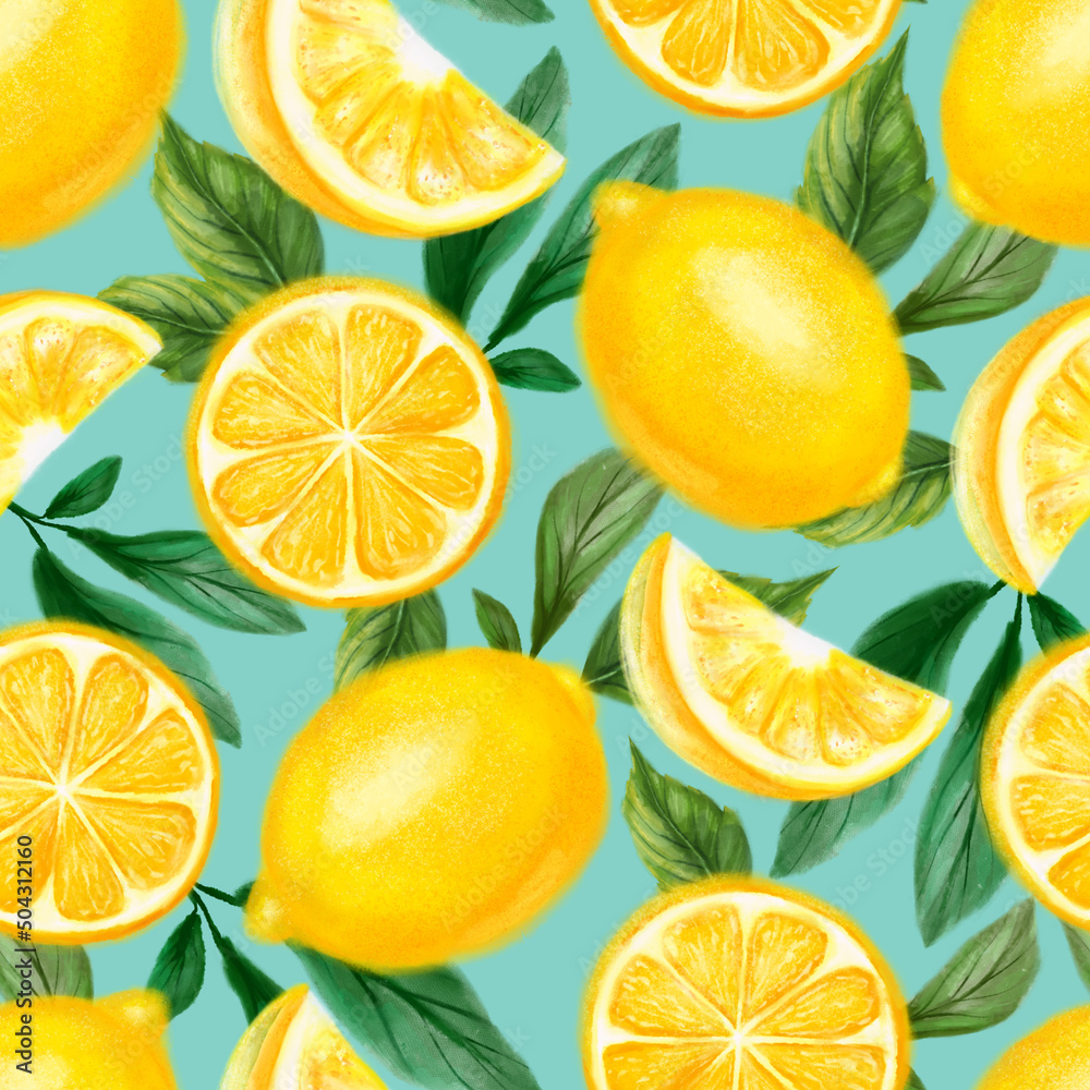 Juicy lemons seamless pattern. Bright summer design in a watercolor style. Juicy lemons seamless pattern. Bright summer design in a watercolor style.
