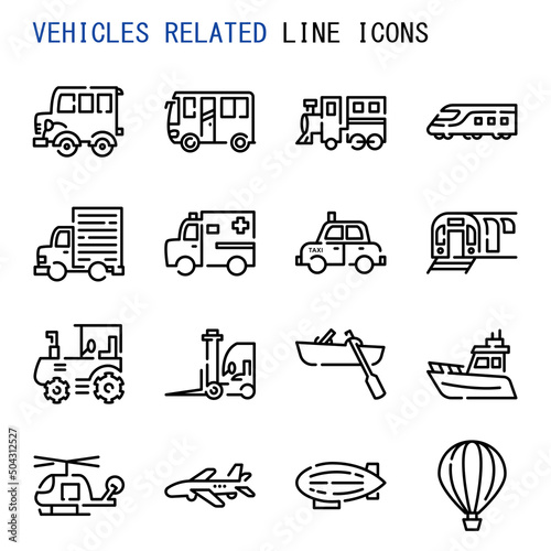 Vehicles related line icons