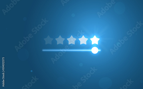 Obraz na płótnie Five star rating review slider bar button background of best ranking service quality satisfaction or 5 score customer feedback rate symbol and success evaluation user experience on excellent stars