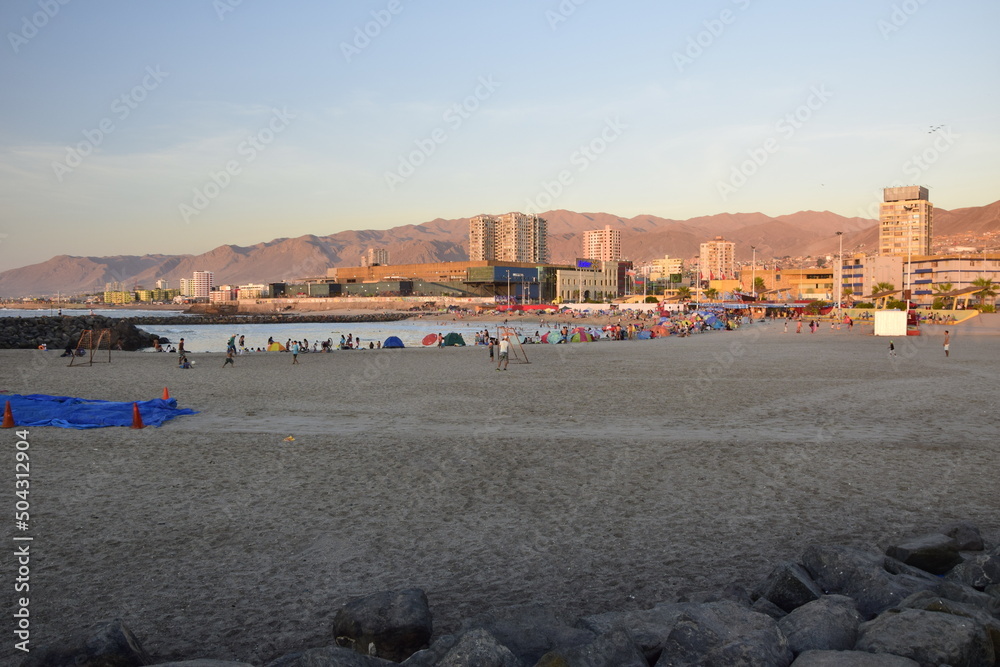 Antofagasta, Chile - 16 february 2017: Central Beach of the city Antofagasta