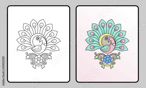 peacock coloring book or page, education for children