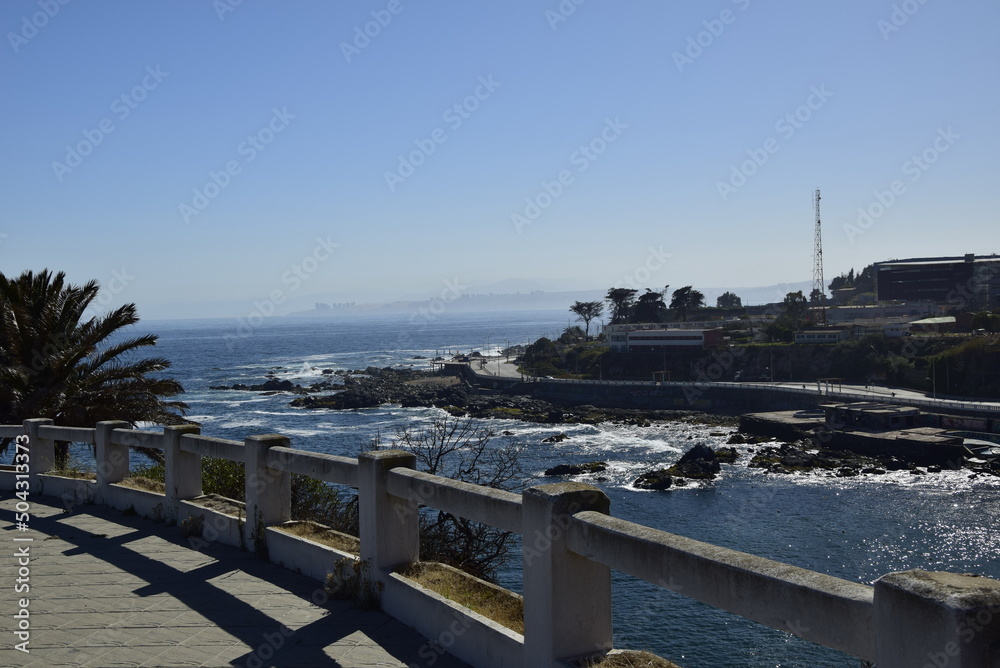 Ocean Embankment of historical city Valparaiso. Chili