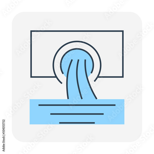 Water drainage vector icon. Include storm water or stormwater from city, wastewater from industry to runoff to river by sewer, drain pipe. Concept of cleaning, dirty, pollution, sewage and treatment.
