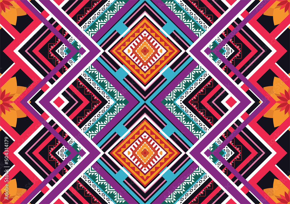 Ethnic abstract geometric flower pattern Design for background, carpet, clothing, wrapping, fabric, cover, textile Ethnic abstract geometric flower pattern Design for background, carpet, clothing, wrapping, fabric, cover, textile