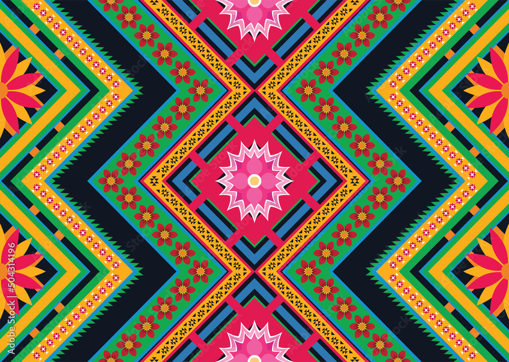 Ethnic abstract geometric flower pattern Design for background, carpet, clothing, wrapping, fabric, cover, textile