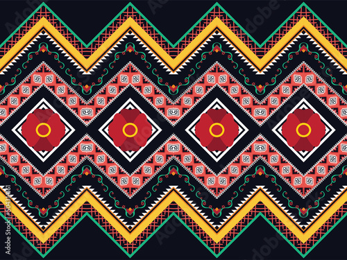 Wallpaper Mural Ethnic abstract geometric flower pattern Design for background, carpet, clothing, wrapping, fabric, cover, textile Torontodigital.ca