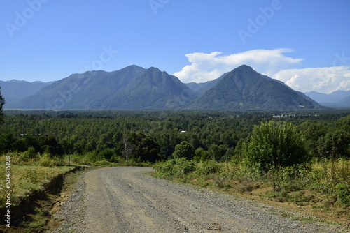 Dirt road to the mountains. Pucon Chile