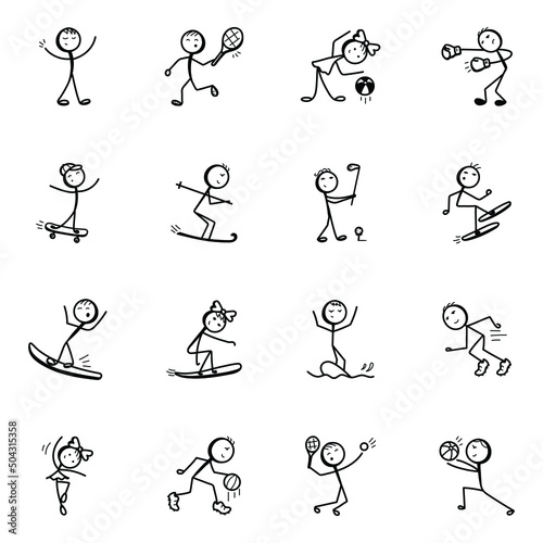 Set of Sports Stick Figure Icons 