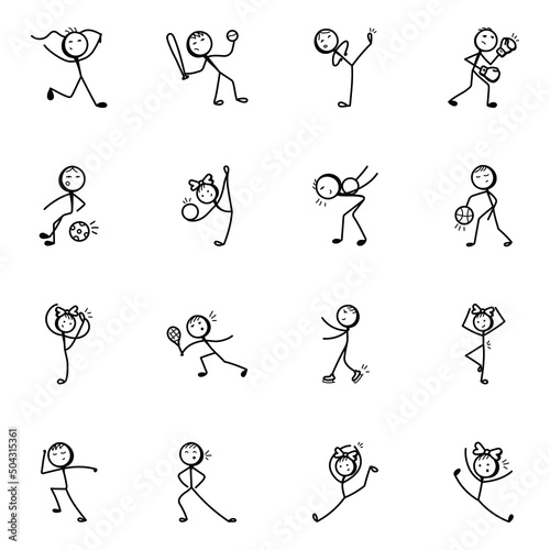 Game Activities Sketchy Stick Figure Icons 