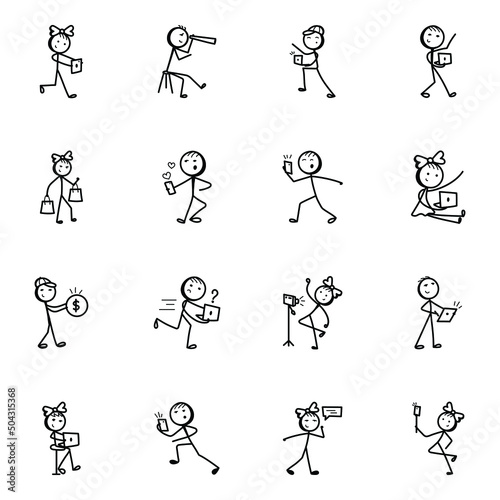 Media and Multimedia Stick Figure Hand Drawn Icons 