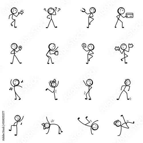 Dancing Stick Figure Hand Drawn Icons 
