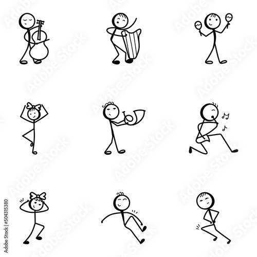 Fotografie, Obraz Music Activities Stick Figure Drawing Icons