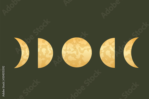 Moon phases for pagan sacred astrology. Celestial complete cycle of moons. Vector illustration.
